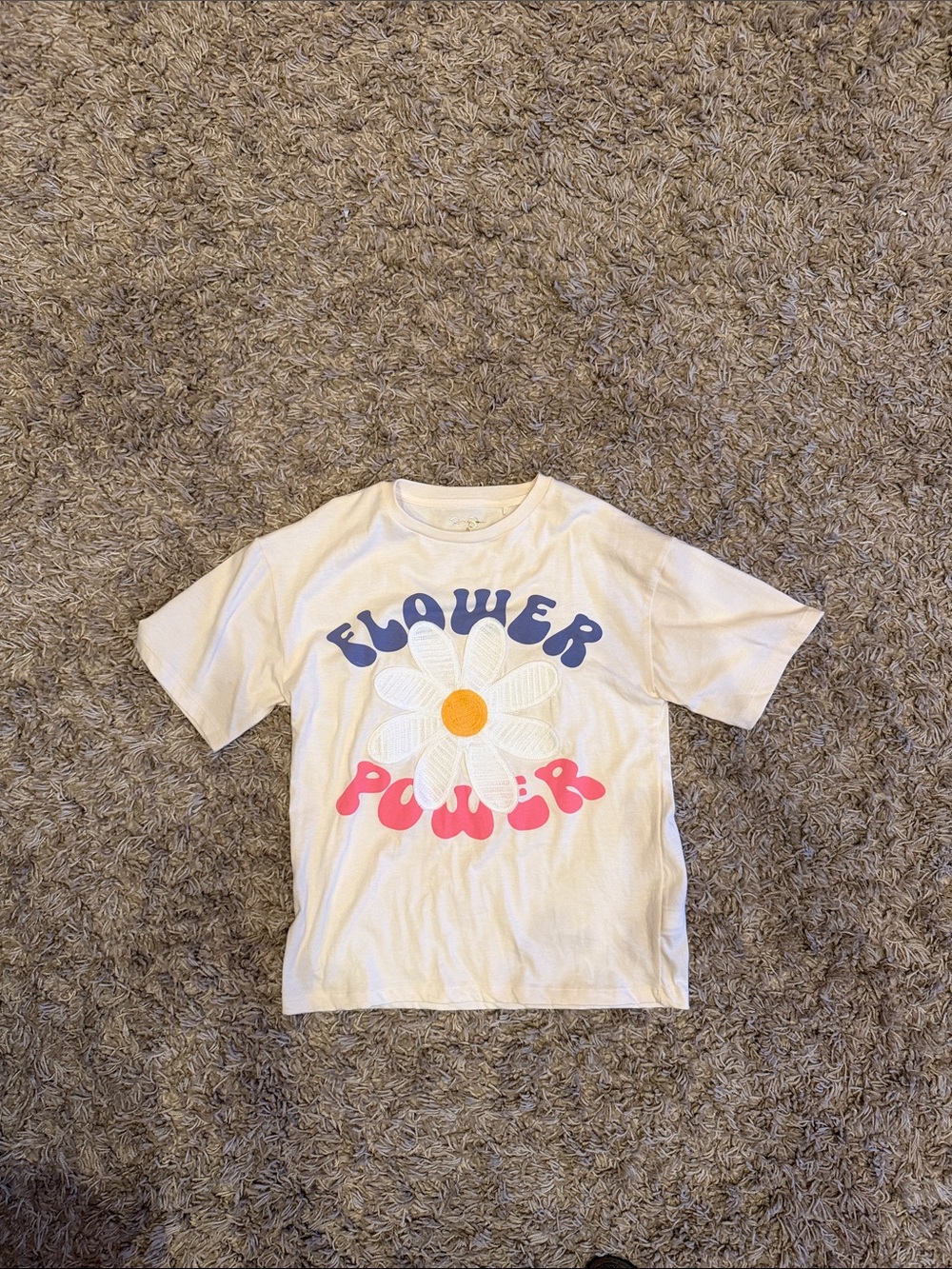 Jessica Simpson Cream Graphic 'Flower Power' Tee with Blue and Pink Lettering
